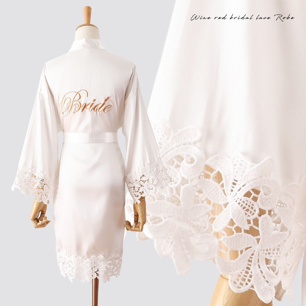 Summer Lace Sleepwear Bride&Bridemaid Wedding Robe Gown Solid Embroidery Kimono Bathrobe Women Casual Home Night Dress M L Xl