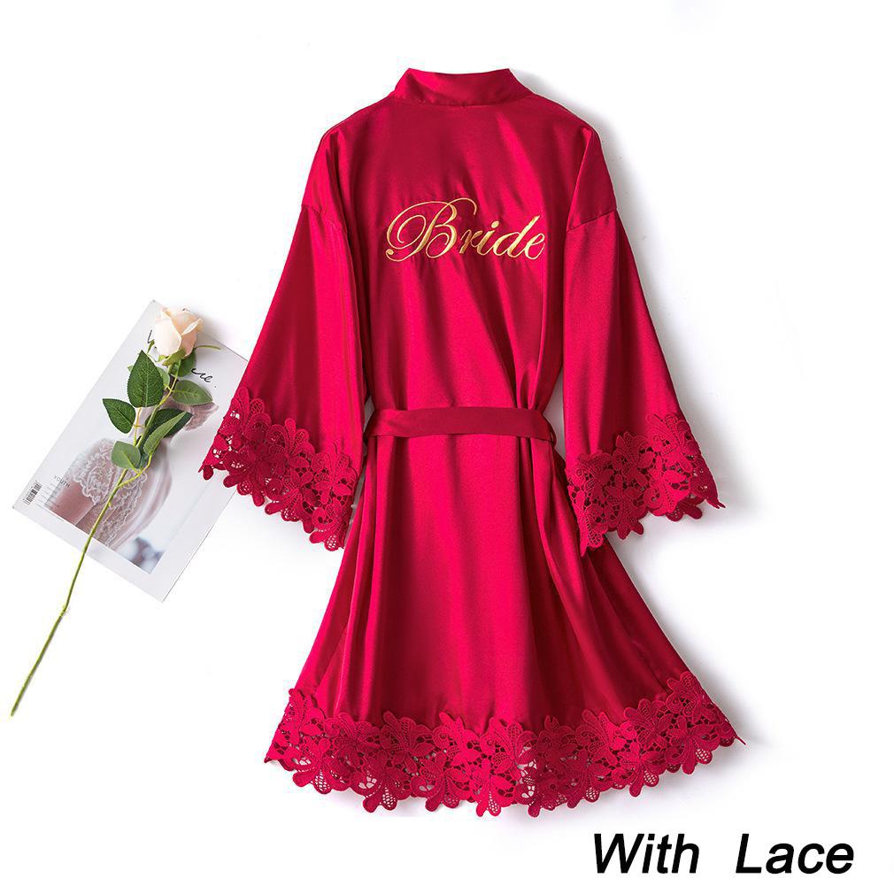 Summer Lace Sleepwear Bride&Bridemaid Wedding Robe Gown Solid Embroidery Kimono Bathrobe Women Casual Home Night Dress M L Xl