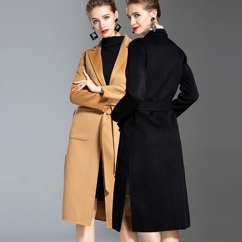European and American water wave cashmere coat women's 2019 new medium and long winter wool coat double-sided women's cloth coat