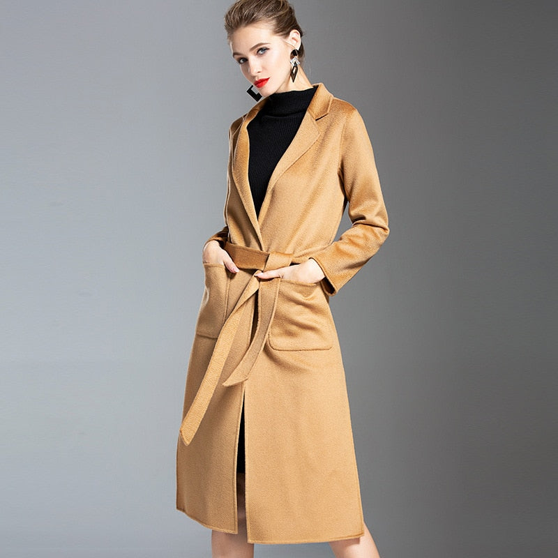 European and American water wave cashmere coat women's 2019 new medium and long winter wool coat double-sided women's cloth coat
