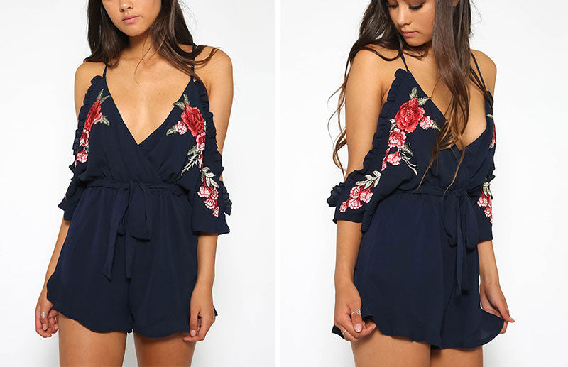 Summer Vintage Chiffon High Waist Sexy Flower print Ruffle jumpsuit romper
