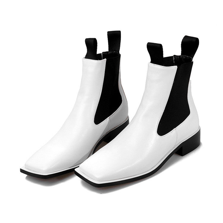 White Black Vintage Ankle Flat Boots