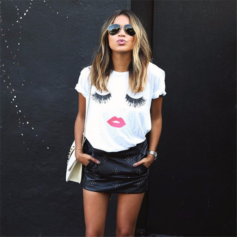 Eyelash Red Lips & Super Summer Print T-Shirts