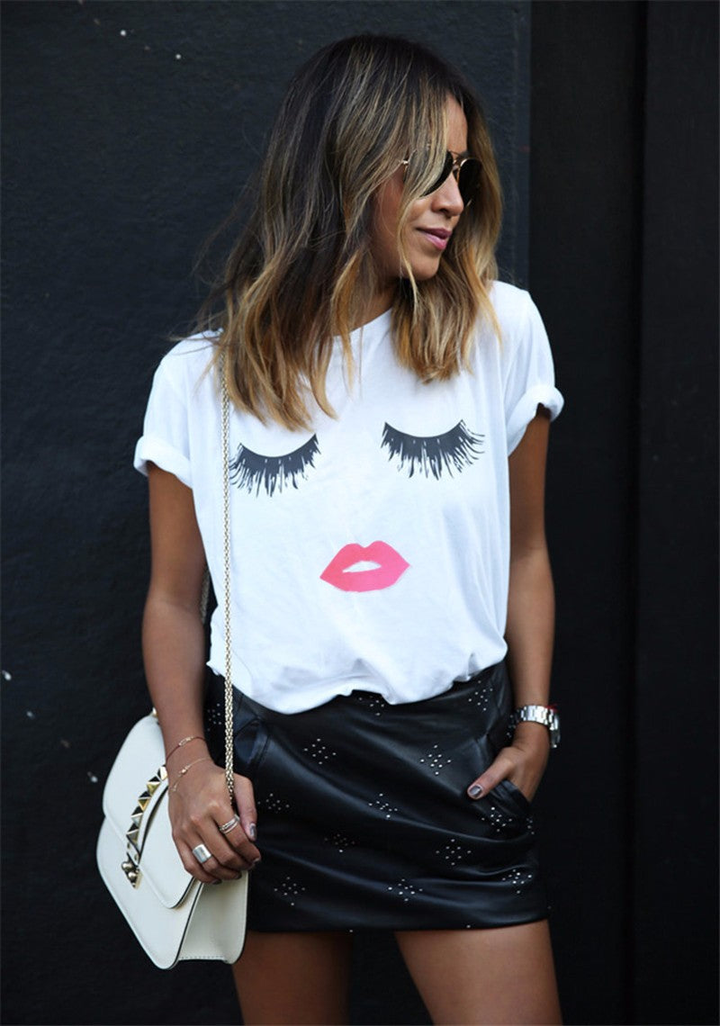 Eyelash Red Lips & Super Summer Print T-Shirts