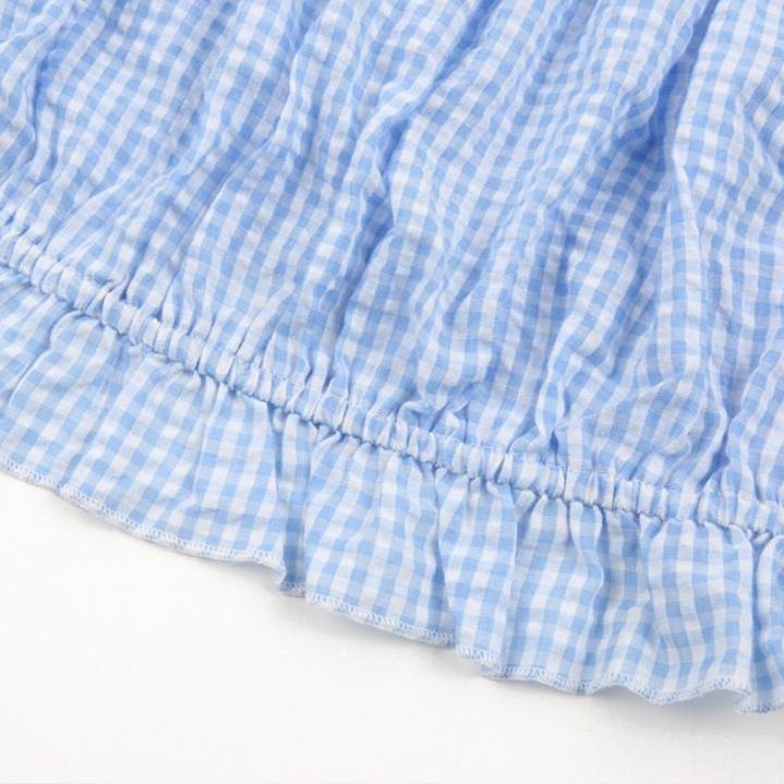 Casual strap ruffled plaid two piece sexy beach short & blouse outfit