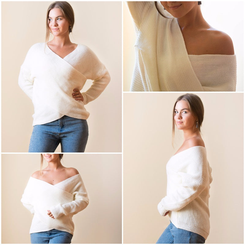 V Neck Cross Knitting Winter Sweater