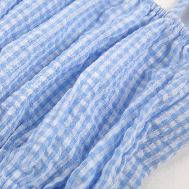 Casual strap ruffled plaid two piece sexy beach short & blouse outfit