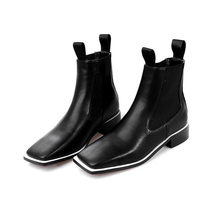 White Black Vintage Ankle Flat Boots