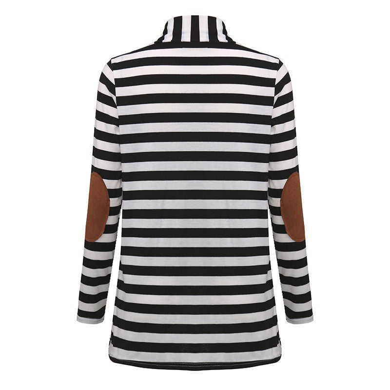 Striped Cardigan Long Sleeve elbow patchwork