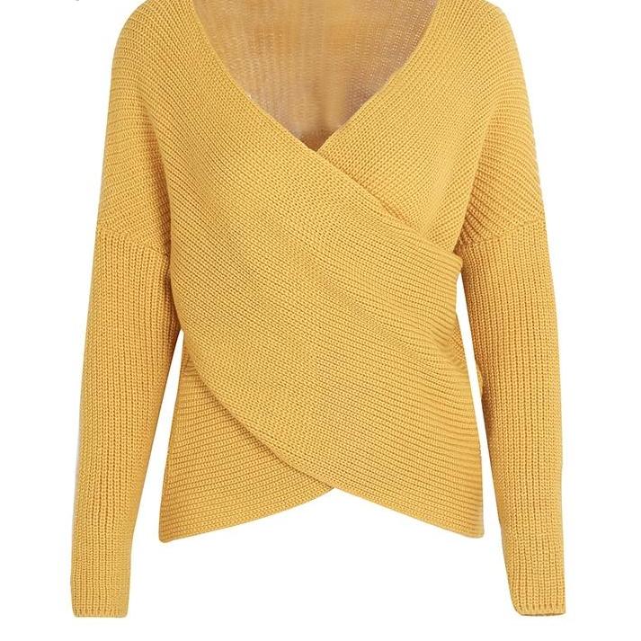 V Neck Cross Knitting Winter Sweater
