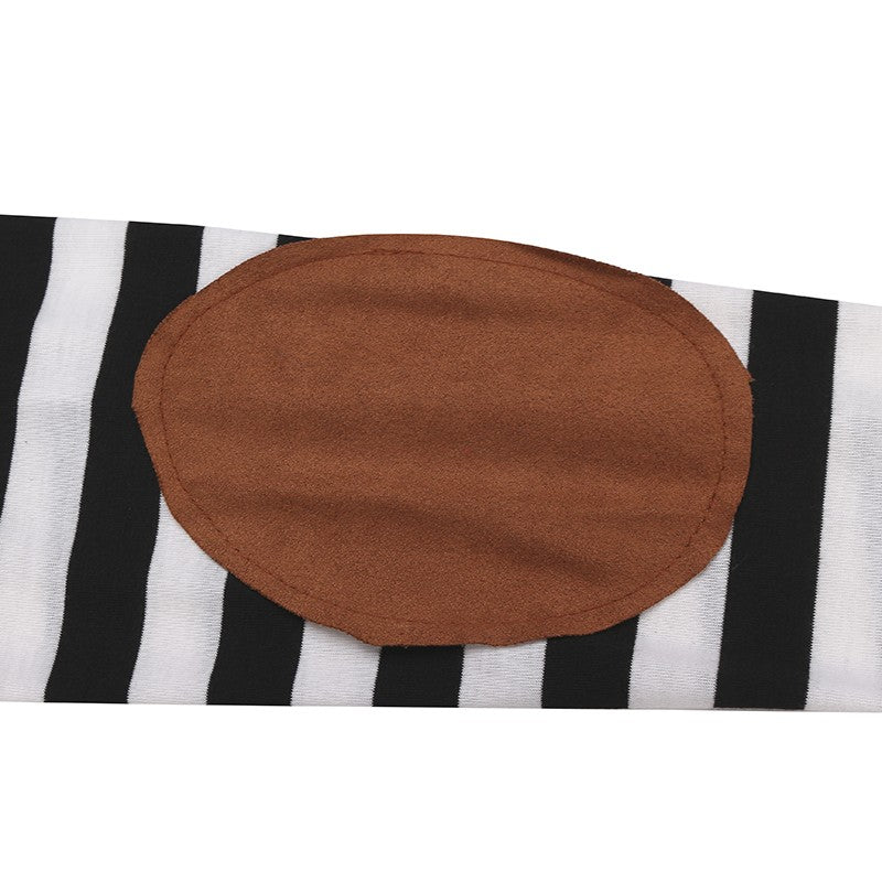 Striped Cardigan Long Sleeve elbow patchwork