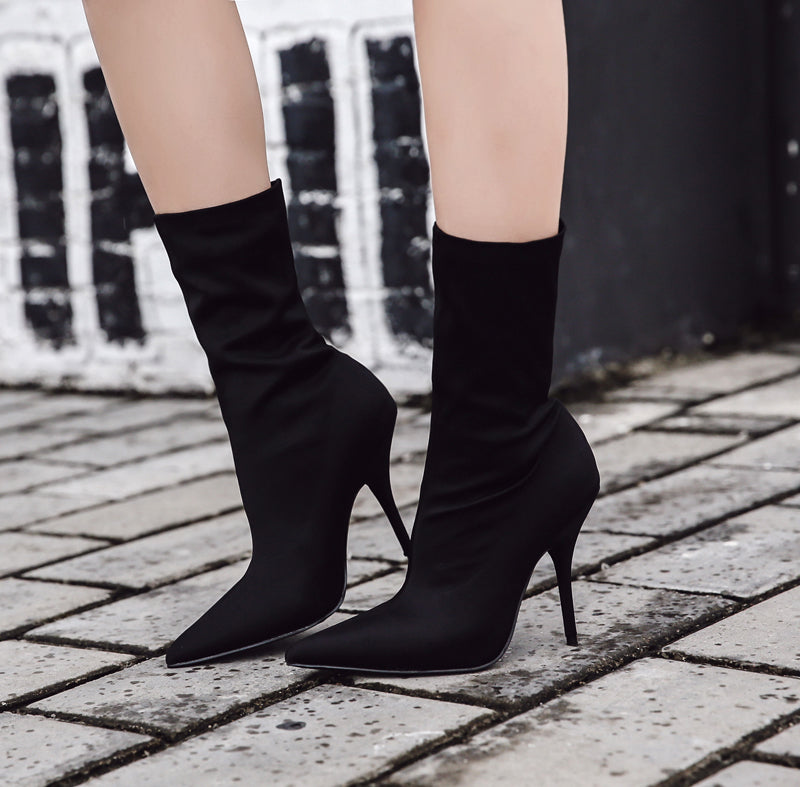 Sexy Pointed Toe Stretch Silk Elastic boots