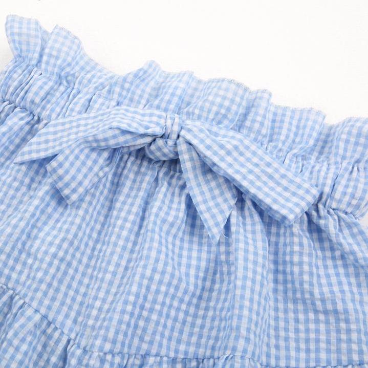 Casual strap ruffled plaid two piece sexy beach short & blouse outfit
