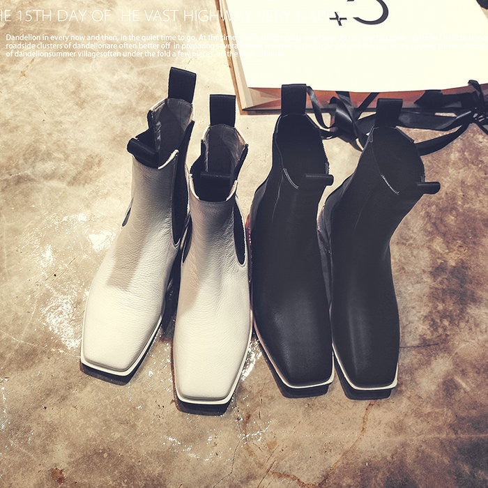 White Black Vintage Ankle Flat Boots