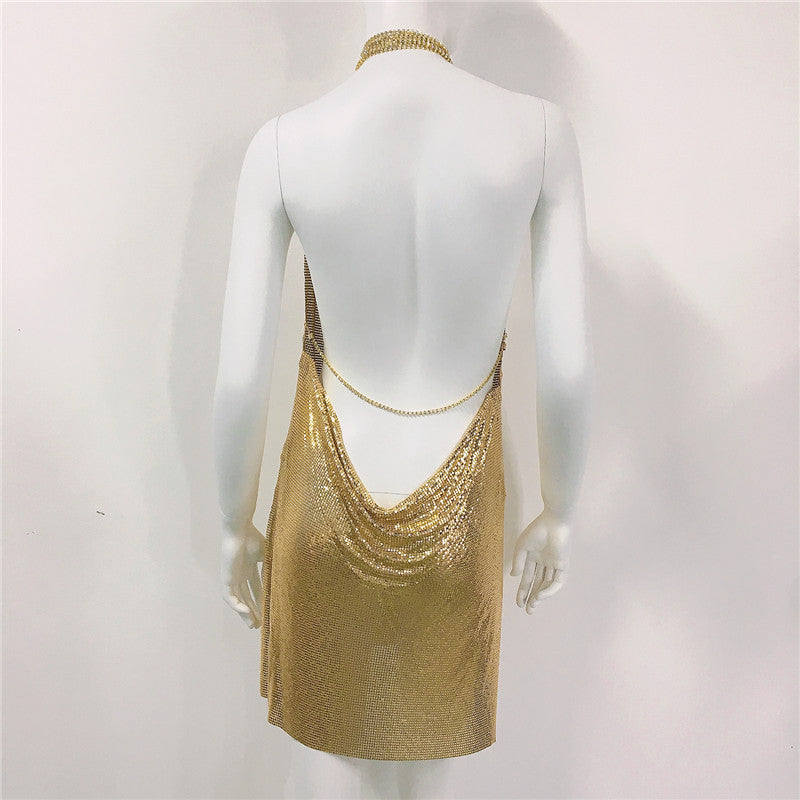 Zoctuo Sexy Elegant Dress Woman Metal Chain Coctel Dresses For Women Party Fashion Mini Sequins Vestidos Women's Clothing Short