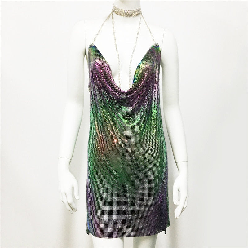Zoctuo Sexy Elegant Dress Woman Metal Chain Coctel Dresses For Women Party Fashion Mini Sequins Vestidos Women's Clothing Short