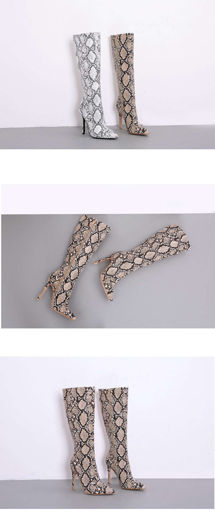 Snakeskin Print Women Knee High Sexy Thin Heel Boots