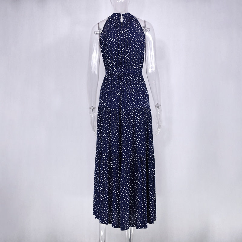 Summer Long Polka Dot Casual Sexy Halter Strapless Yellow Sundress