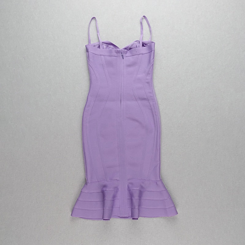 High Quality Pink Yellow Knee Length Rayon Bandage Evening Party Elegant Dress