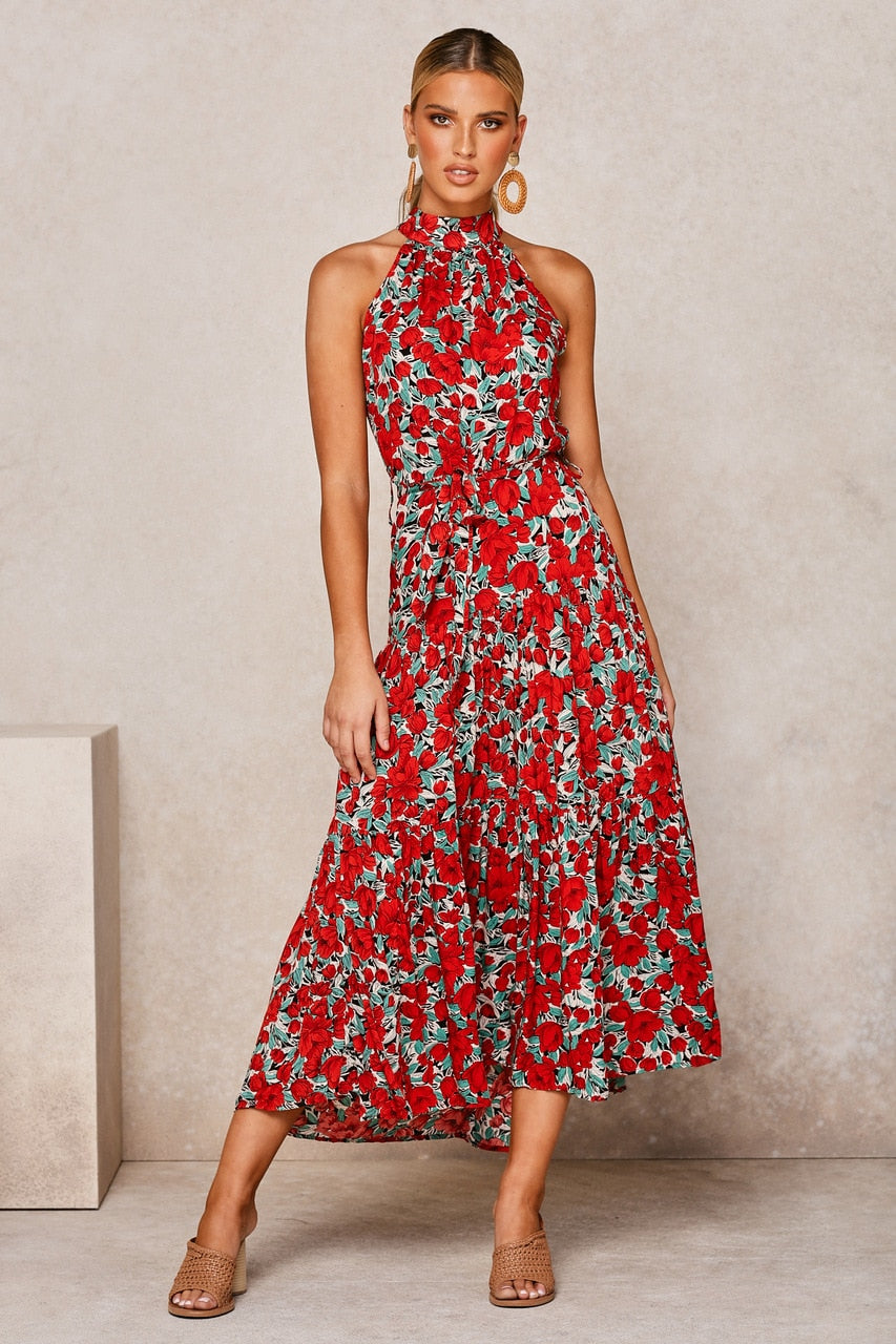 Summer Long Polka Dot Casual Sexy Halter Strapless Yellow Sundress