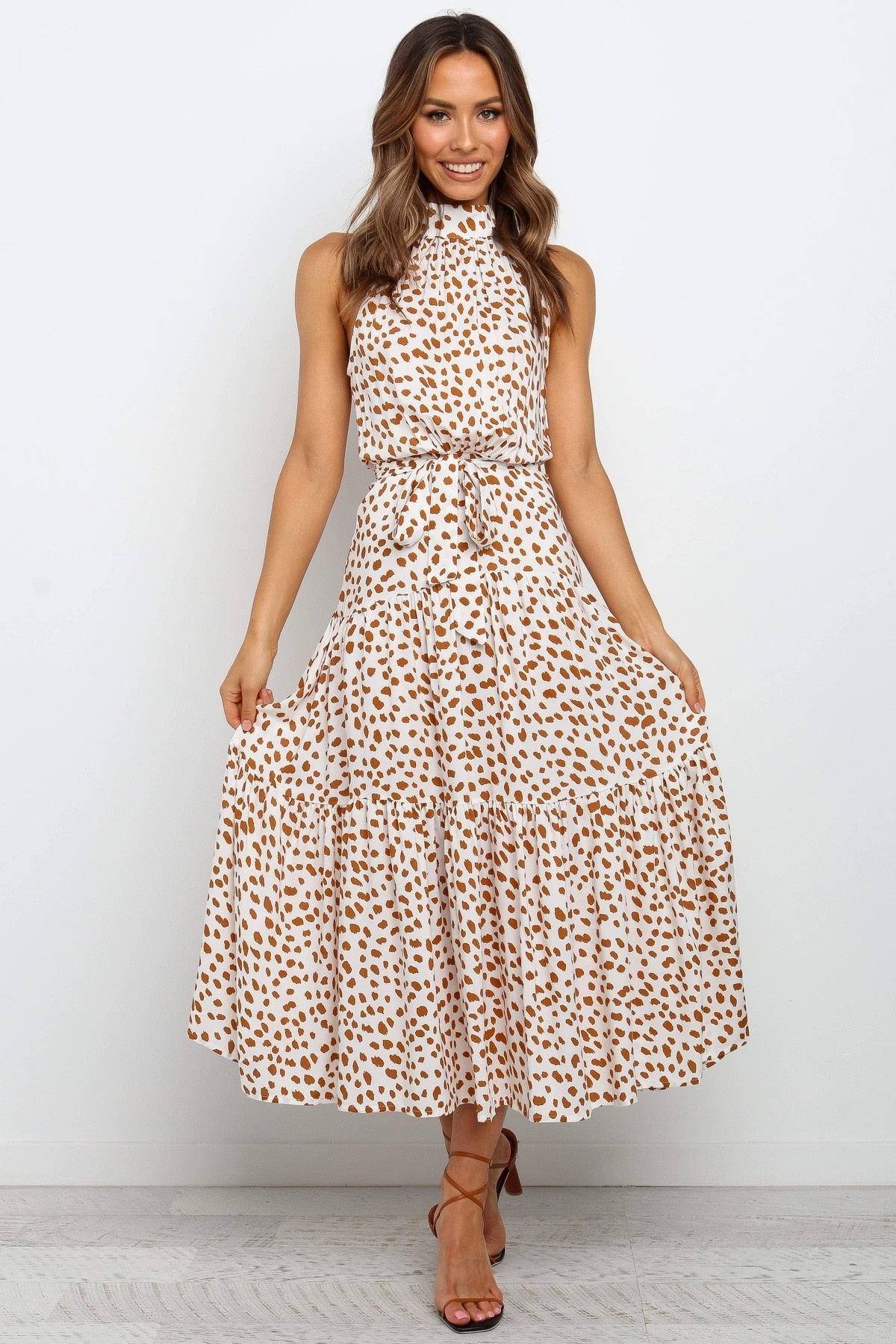 Summer Long Polka Dot Casual Sexy Halter Strapless Yellow Sundress