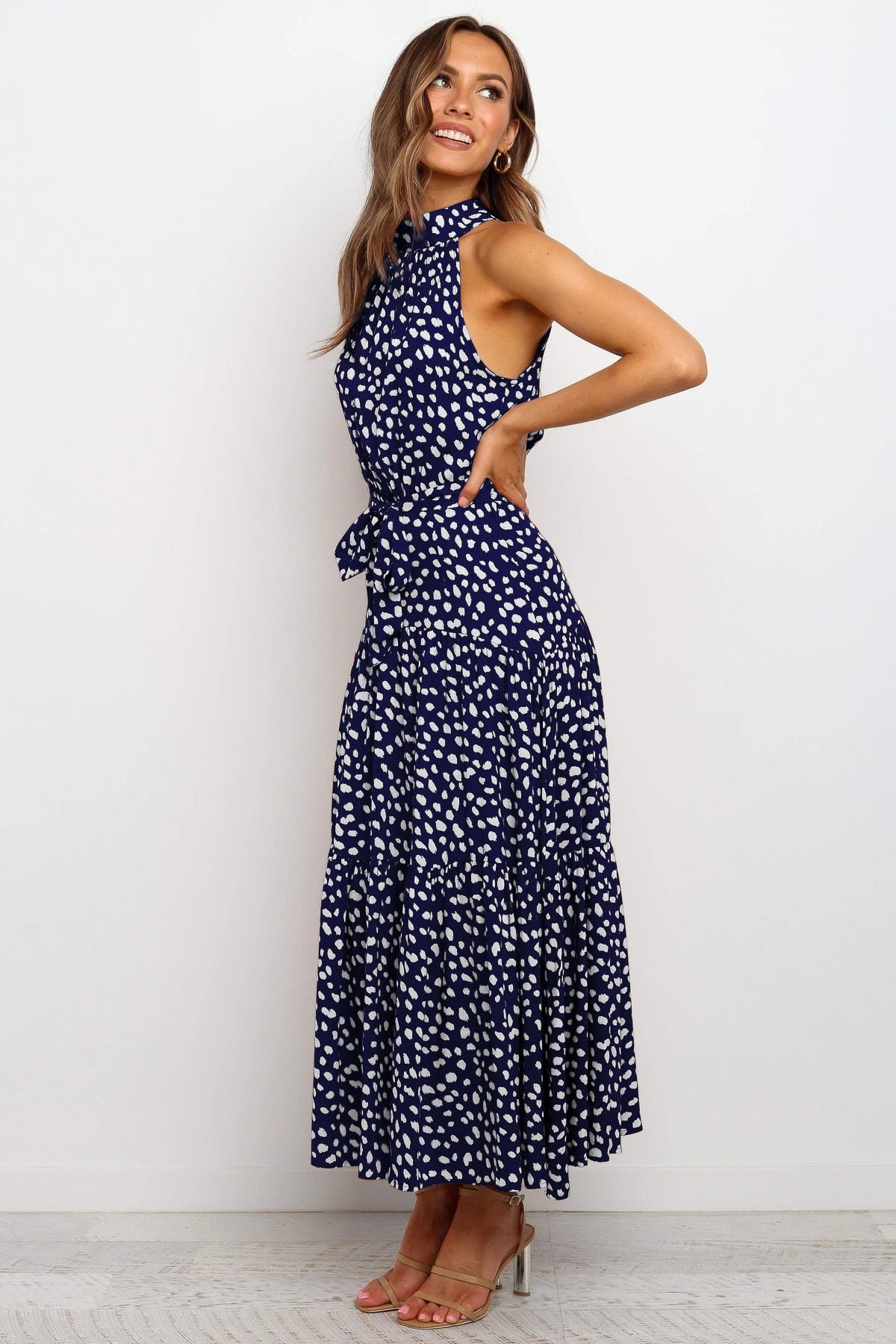 Summer Long Polka Dot Casual Sexy Halter Strapless Yellow Sundress