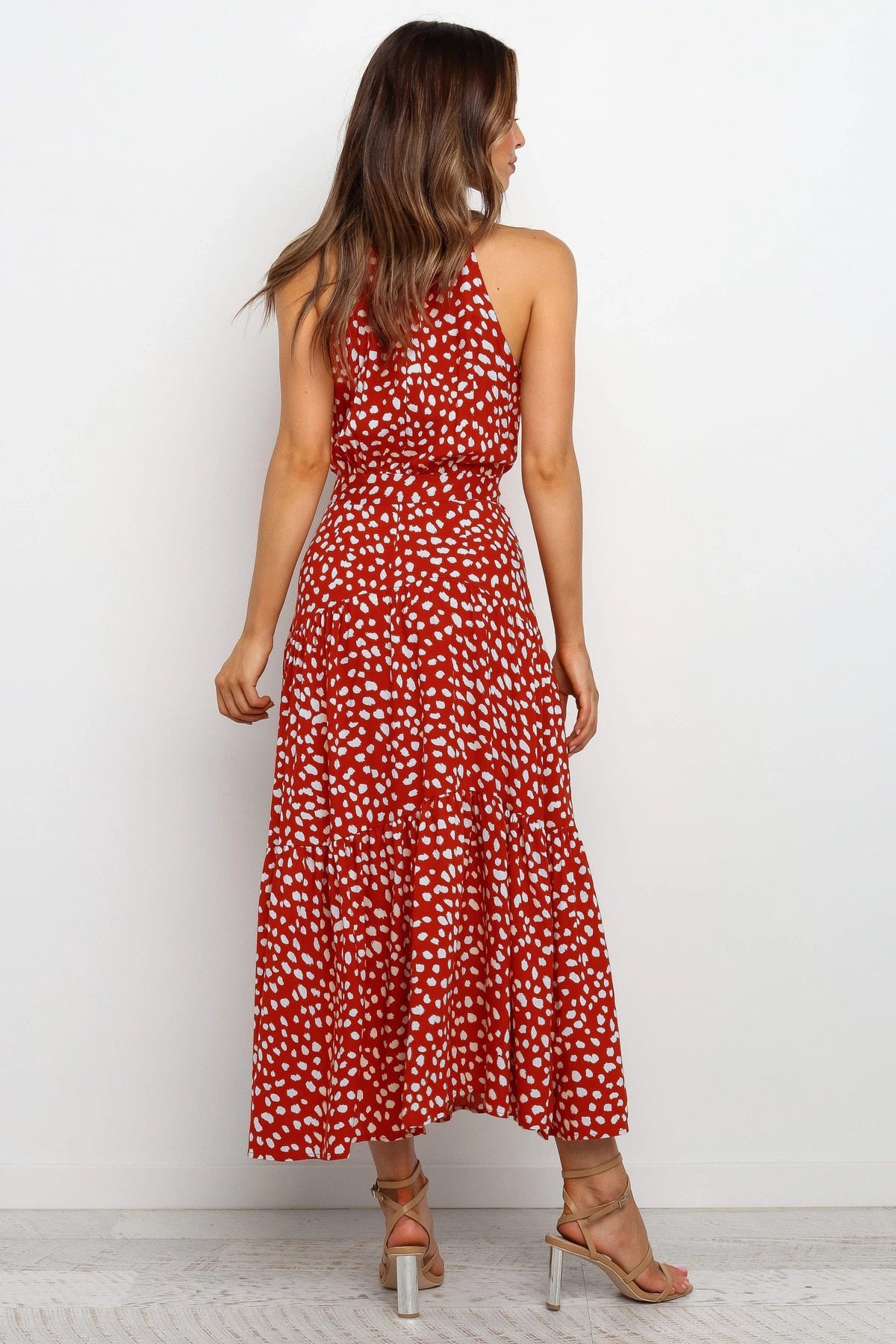 Summer Long Polka Dot Casual Sexy Halter Strapless Yellow Sundress