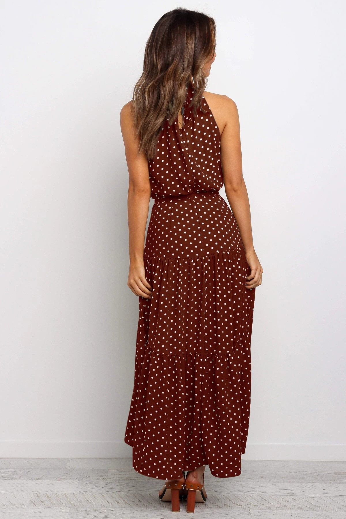 Summer Long Polka Dot Casual Sexy Halter Strapless Yellow Sundress