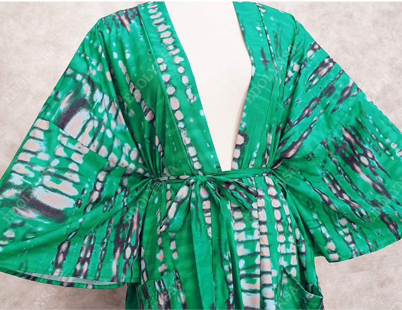 2021 New Boho Print Front Open Long Kimono Sexy Summer Beach Wear Cardigan Robe Tunic