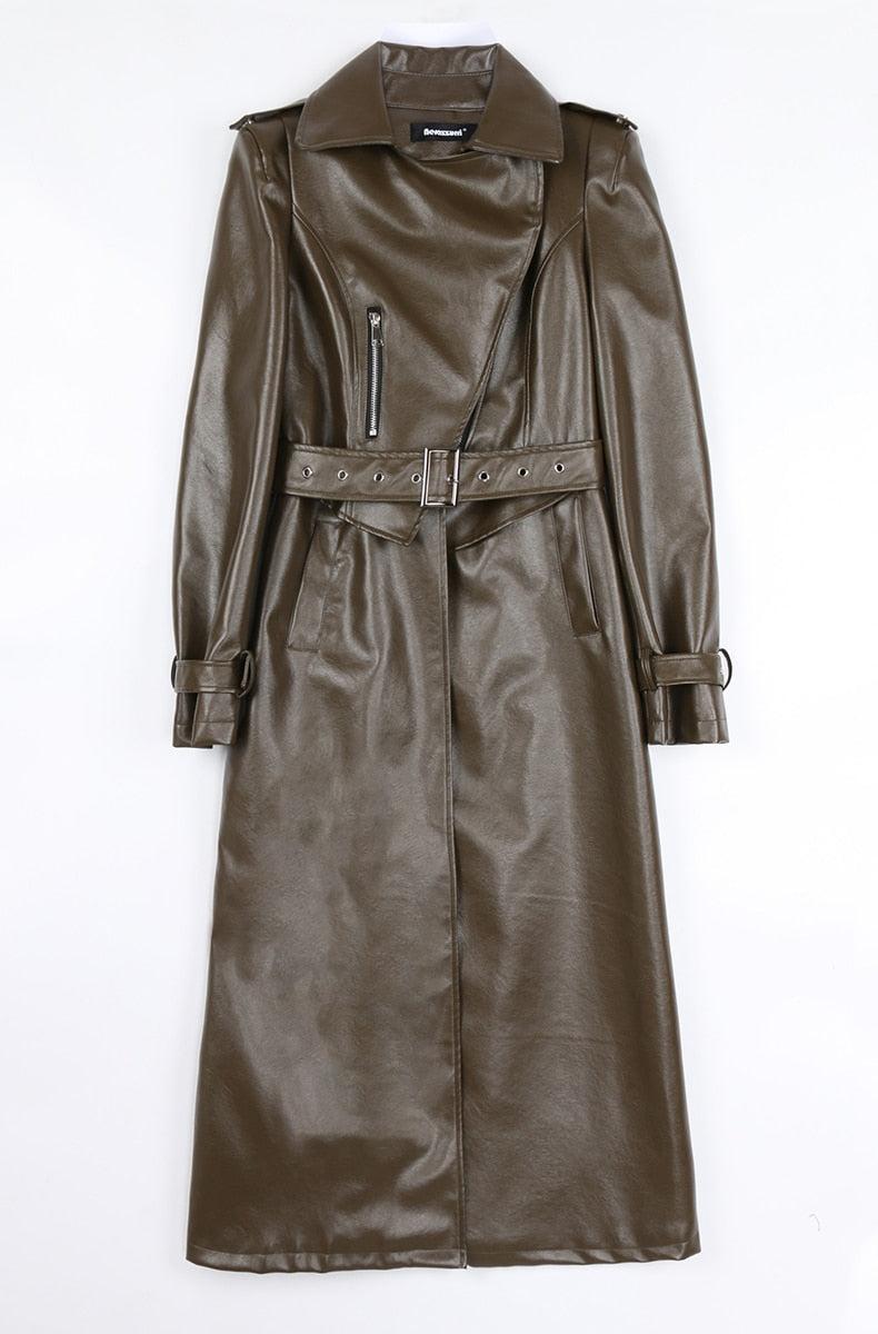 Spring Runway White Long Leather Trench Long Sleeve Elegant Luxury fashion Coats