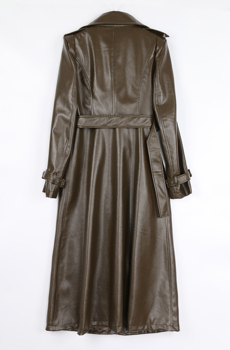 Spring Runway White Long Leather Trench Long Sleeve Elegant Luxury fashion Coats