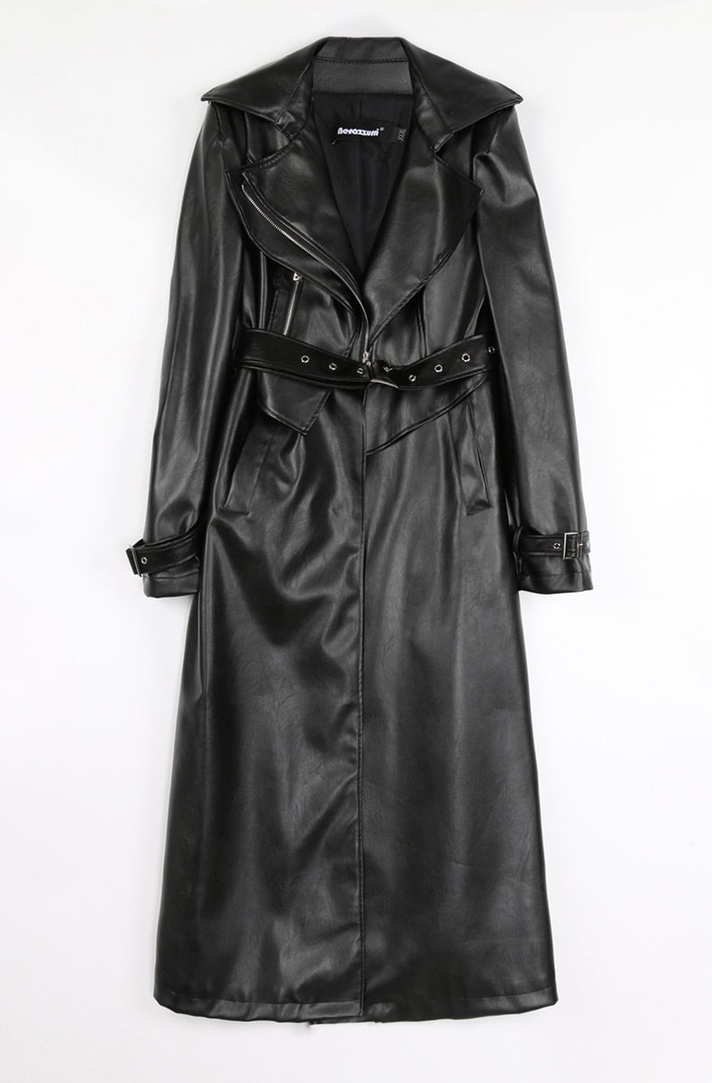 Spring Runway White Long Leather Trench Long Sleeve Elegant Luxury fashion Coats