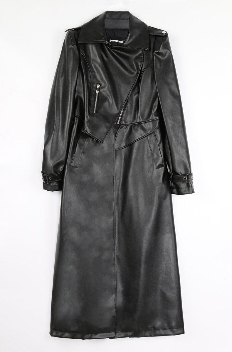 Spring Runway White Long Leather Trench Long Sleeve Elegant Luxury fashion Coats