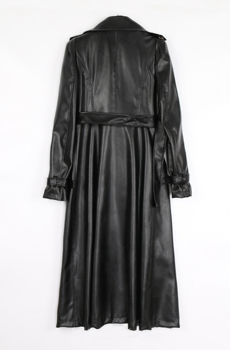 Spring Runway White Long Leather Trench Long Sleeve Elegant Luxury fashion Coats