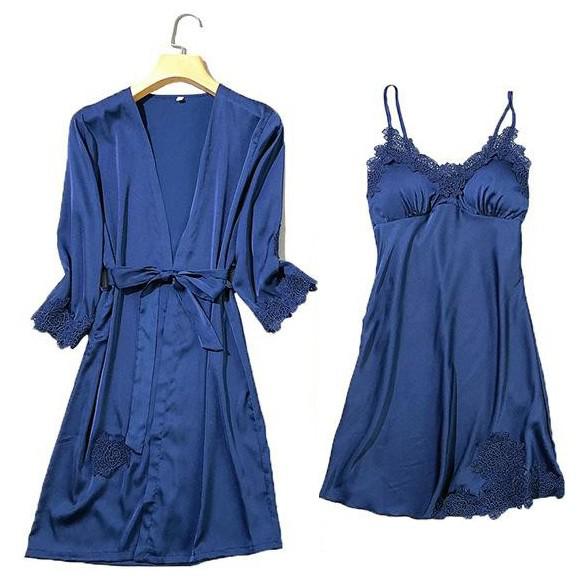 Kimono Robe Gown Satin Women Sleepwear Pour Femme Lace Trim Intimate Lingerie Comfy Loungewear V-Neck Summer Bathrobe Suit