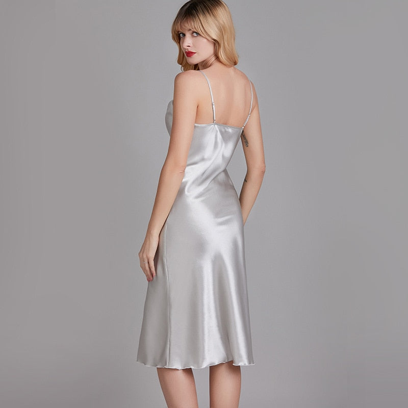 Silky Lady Nightdress Satin Spaghetti Strap Nightgown Intimate Lingerie Summer New Sleepwear White Nightwear Home Dressing Gown
