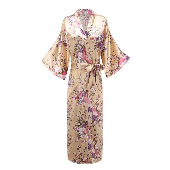 Women Exquisite Print Flower Kimono Gown Wedding Robe Elegant Ankle-length Sleepwear Homewear Casual Soft Bath Gown Plus Size