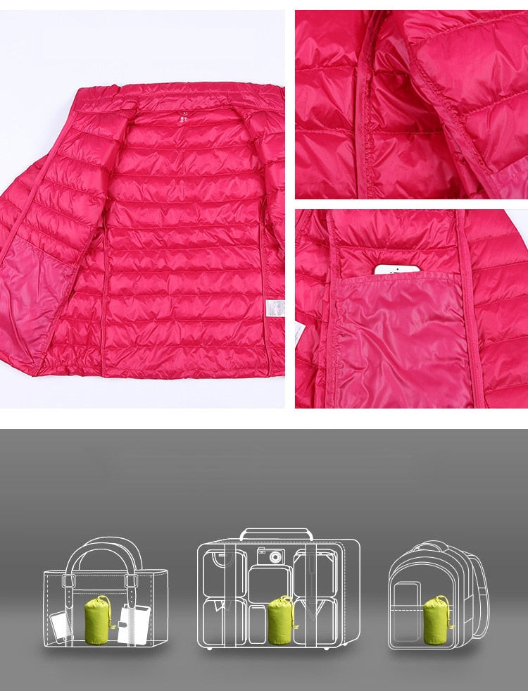 Winter Women Ultralight Thin Down Jacket White Duck Down Jackets Full Sleeve Warm Coat Parka Female Portable Outwear