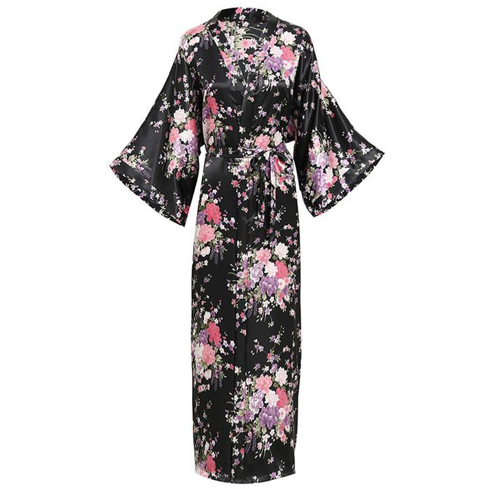 Women Exquisite Print Flower Kimono Gown Wedding Robe Elegant Ankle-length Sleepwear Homewear Casual Soft Bath Gown Plus Size
