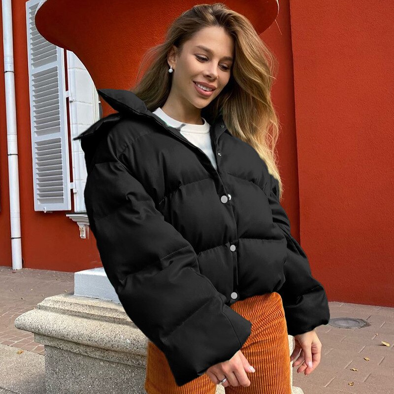 Autumn Winter Y2K Oversized Bubble Cropped Coat Women 2021 Fashion Long Sleeve Warm Jackets Parkas Casual Outwear Black Green