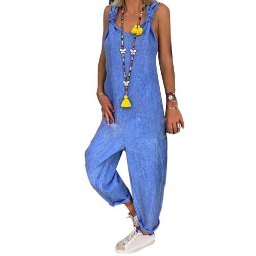 80% HOT SALES！！！Women Solid Color Bib Overall Sleeveless Backless Knotted Jumpsuit Dungarees
