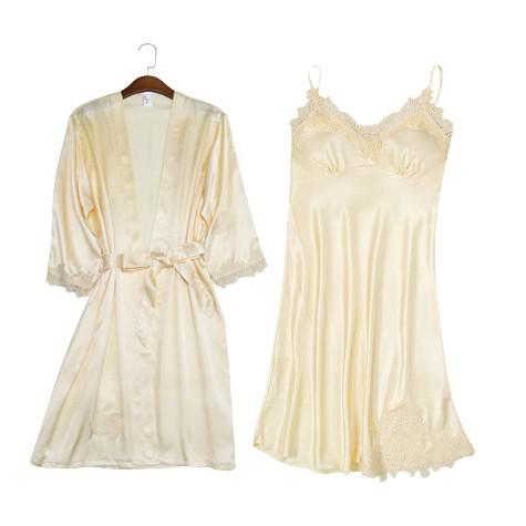Kimono Robe Gown Satin Women Sleepwear Pour Femme Lace Trim Intimate Lingerie Comfy Loungewear V-Neck Summer Bathrobe Suit