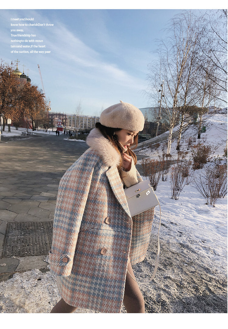 Warm Woolen Blends Elegant Double Breasted Coat