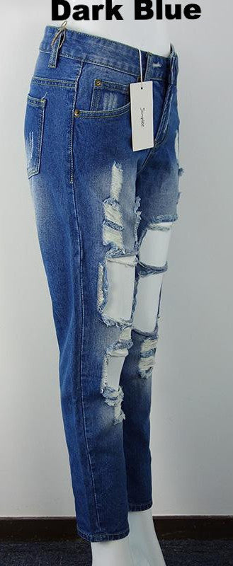 Boyfriend Hole Cool Denim Vintage Straight Mid Waist Distressed Jeans