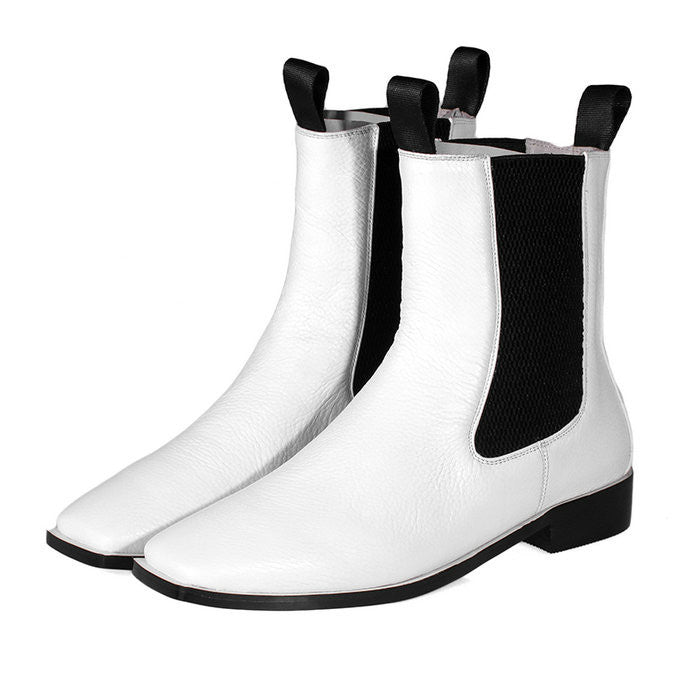 White Black Vintage Ankle Flat Boots