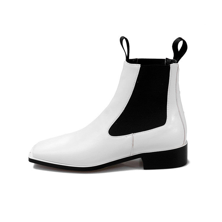White Black Vintage Ankle Flat Boots