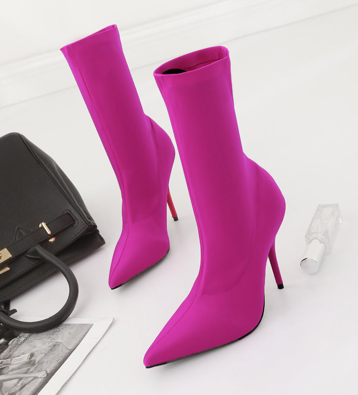 Sexy Pointed Toe Stretch Silk Elastic boots