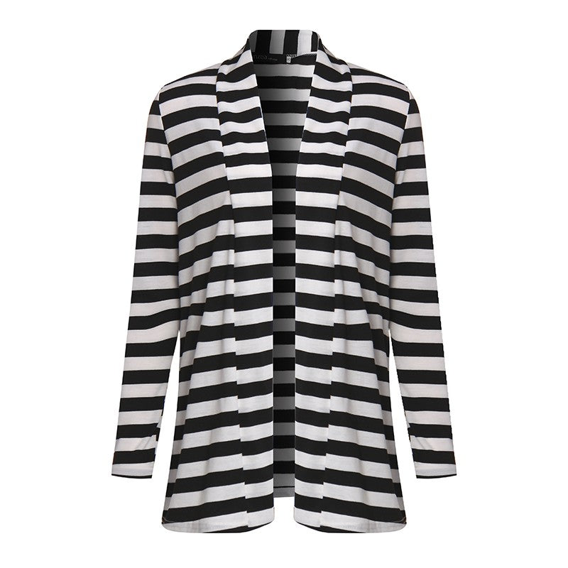 Striped Cardigan Long Sleeve elbow patchwork
