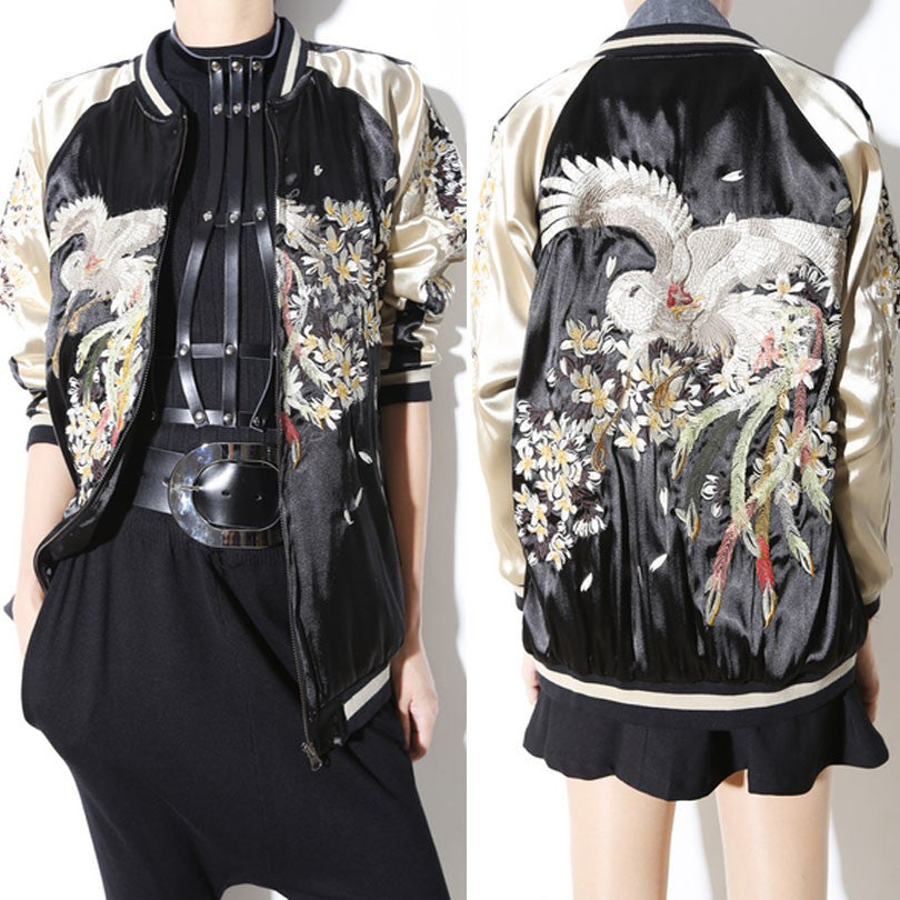 Luxury embroidered zipper Bomber jacket Women basic coat