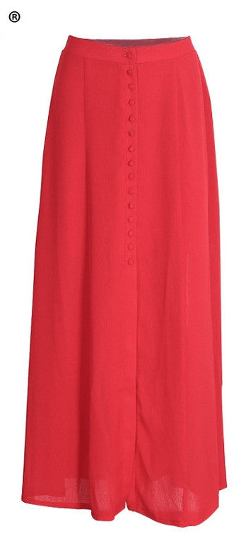Red Split-Up Bohemian Chiffon Vintage Elegant Long Casual Loose Maxi Skirt